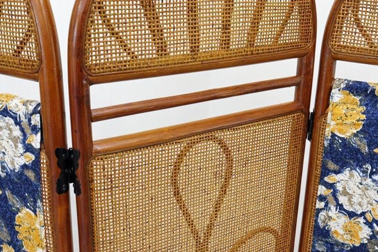 軽量ラタン 4連スクリーン ブルー 衝立 手作り 軽い カバー付き 楽天